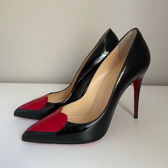 Christian Louboutin Shoes - Christian Louboutin Black Patent Leather Doracora Red Heart Pumps Size 39
